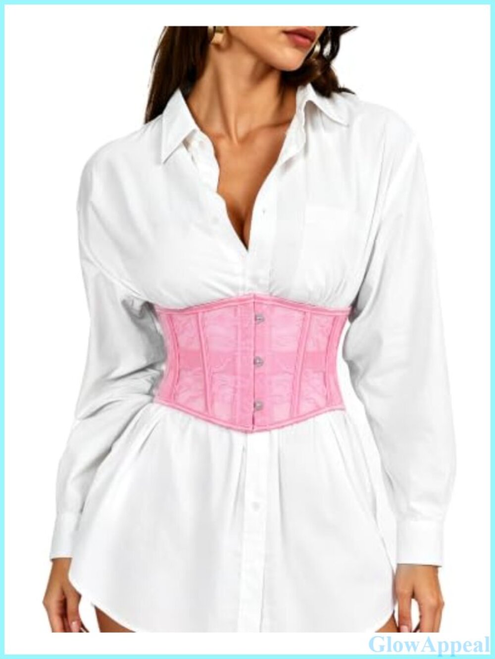 Sheer Lace Corset Belt Underbust Boned Lace Up Mesh Bustier Waspie